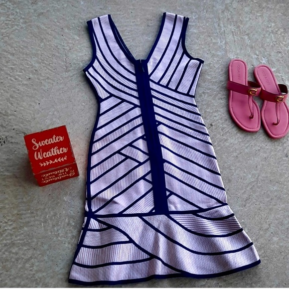 Herve Leger Pink, White and Navy Blue Bandage Dress - Picture 2 of 6